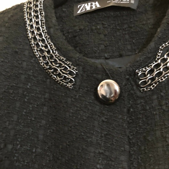 Zara NWT Women's Tweed Coat Mid Length Black Chain Jacket Runs M - Picture 3 of 7